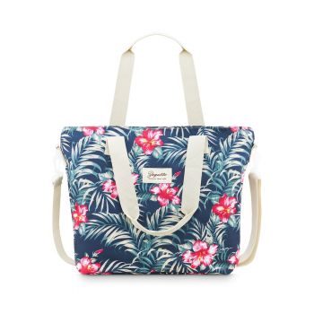 Geanta dama umar - Shopper - Albastra cu imprimeu floral - 35x34x17 cm