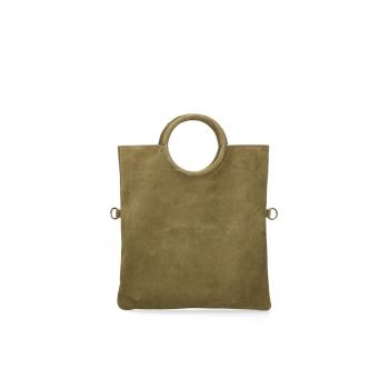 Geanta din piele intoarsa cu maner si etui interior detasabil Zelia
