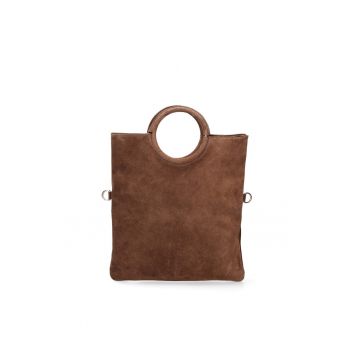 Geanta din piele intoarsa cu maner si etui interior detasabil Zelia