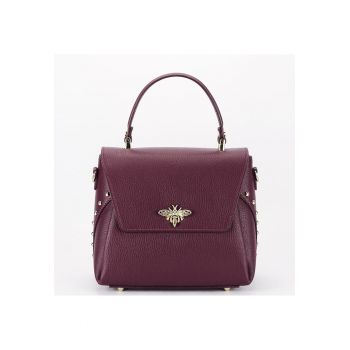 Geanta din piele naturala bordo inchis cu brosa 1505A 123 18097