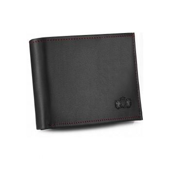 Portofel barbatesc  piele naturala - RFID - negru-rosu - 11.5x8.5x1.5cm