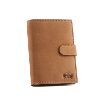 Portofel barbati -  Piele naturala - 12.5x9.5x2 cm - Cognac