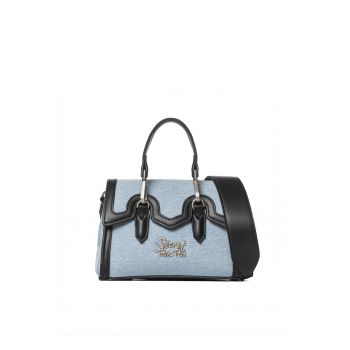 SECRET PON PON. - Geanta crossbody din denim cu garnituri din piele ecologica Lisandra Elite