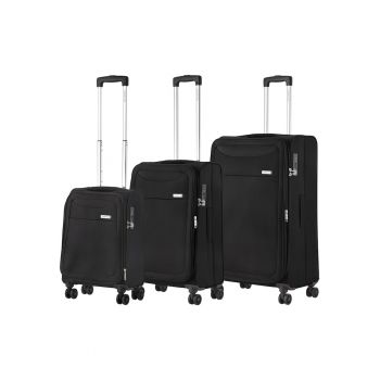 Set trolere extensibile  Air - 1 bagaj de cabina si 2 de cala - poliester - +20% capacitate - cifru TSA - negru