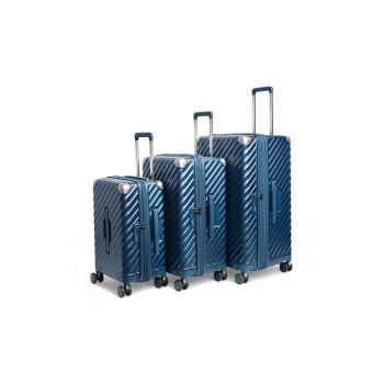 Set trolere extensibile  Trunk - policarbonat - 1 bagaj de cabina si 2 de cala - cifru TSA - 4 roti cu suspensii - albastru