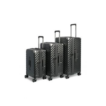 Set trolere extensibile  Trunk - policarbonat - 1 bagaj de cabina si 2 de cala - cifru TSA - 4 roti cu suspensii - negru