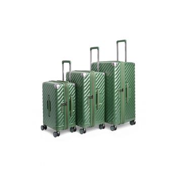 Set trolere extensibile  Trunk - policarbonat - 1 bagaj de cabina si 2 de cala - cifru TSA - 4 roti cu suspensii - verde