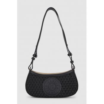 Geanta crossbody cu aspect crosetas si logo perforat