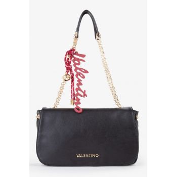 Geanta crossbody cu clapa si logo metalic