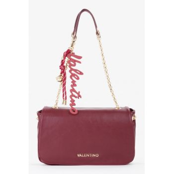 Geanta crossbody cu clapa si logo metalic