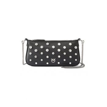 Geanta crossbody de piele cu aplicatii de strasuri