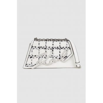 Geanta crossbody de piele cu clapa si logo metalic