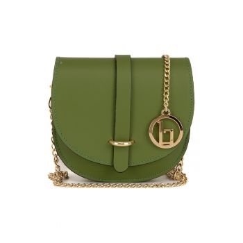 Geanta crossbody mica de piele cu talisman metalic