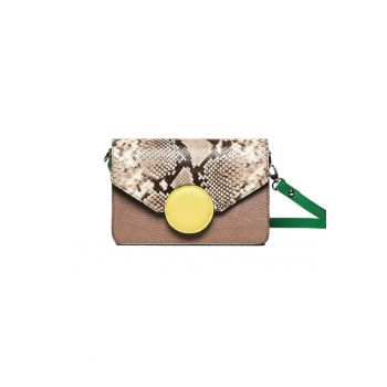 Geanta dama piele -  Carmen - grej galben verde - 22x10x15 cm