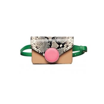 Geanta dama piele -  Cora - capucino roz verde - 22x10x15 cm