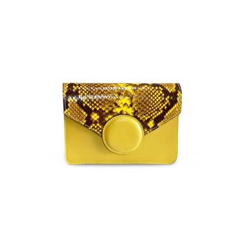 Geanta dama piele -  Cora - cu bulina galben - 19 x 5 x 13 cm