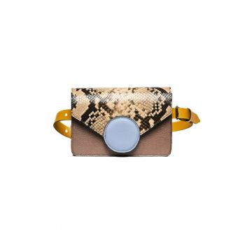 Geanta dama piele -  Cora - grej bleu galben - 22x10x15 cm