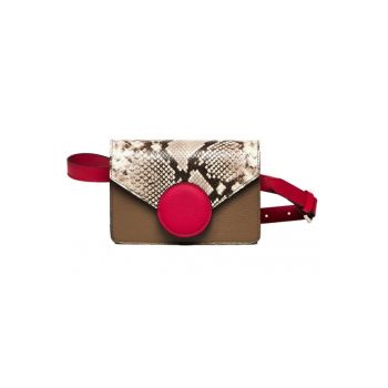 Geanta dama piele -  Cora - grej fuxia - 22x10x15 cm