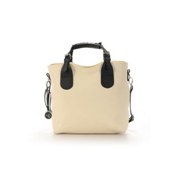 Geanta dama piele -  Cosulet Z mare - crem - 33x12x32 cm