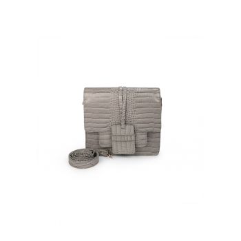 Geanta dama piele -  Diva - croco gri - 26 x 8 x 26 cm