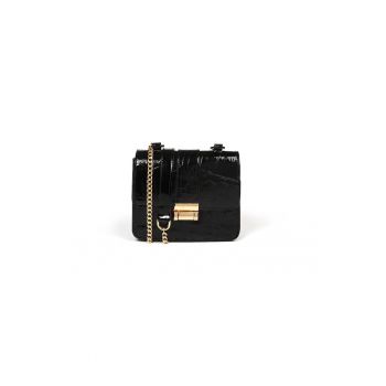 Geanta dama piele -  Divya - croco lac negru - 19 x 6 x 16 cm