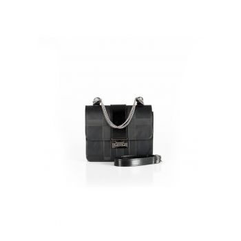 Geanta dama piele -  Divya - negru - 19x6x16 cm