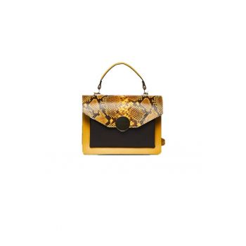 Geanta dama piele -  Ema - galben maro - 27x11x20 cm