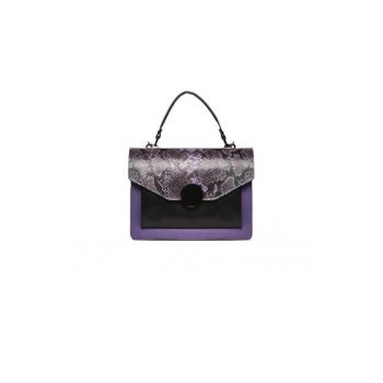 Geanta dama piele -  Ema - mov negru - 27x11x20 cm