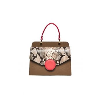 Geanta dama piele -  Felicia - grej coral - 26x12x20 cm