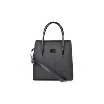 Geanta dama piele -  Hanna 5 - negru - 30x12x30 cm