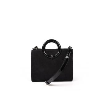 Geanta dama piele -  Otilia - velur lac negru - 29 x 10 x 22 cm