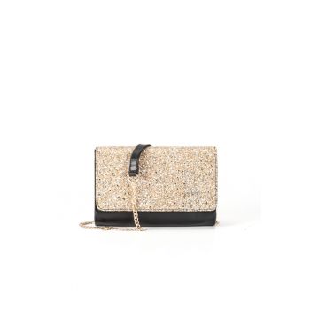 Geanta dama piele -  Plic Laura 41 CR sclipici auriu - 26x7x17 cm