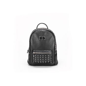 Geanta dama piele -  Rucsac 3 intermediar cu tinte - negru - 26x14x26 cm