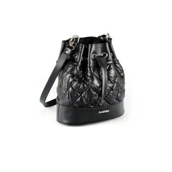 Geanta dama piele -  Saculet mic matlasat - negru - 33x12x32 cm
