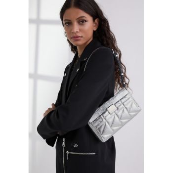 Geanta de piele cu bareta de umar si logo