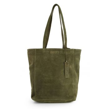 Geanta de umar  din piele intoarsa verde - 37x40x14cm - cu 2 buzunare interioare