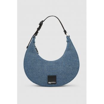 Geanta din denim cu bareta de umar si aplicatie logo
