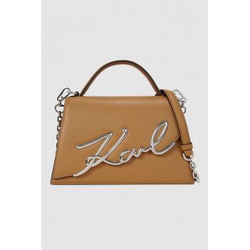 Geanta din piele cu maner Signature