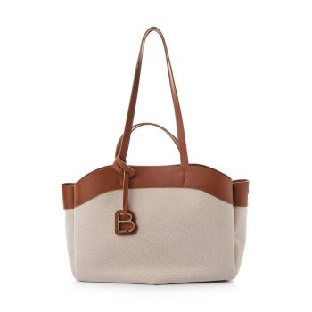 Geanta shopper cu garnituri din piele ecologica si talisman - deschis