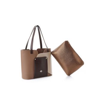 Geanta shopper cu model colorblock