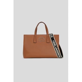 Geanta shopper de piele ecologica cu bareta detasabila cu logo