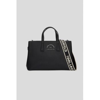 Geanta shopper de piele ecologica cu bareta detasabila cu logo
