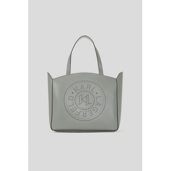 Geanta tote din piele cu logo cu perforatii