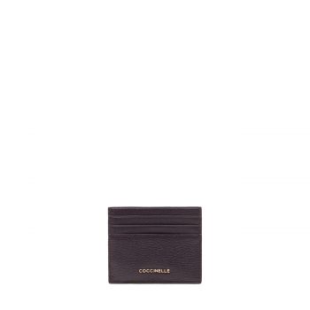 Metallic soft card case grained leather prune