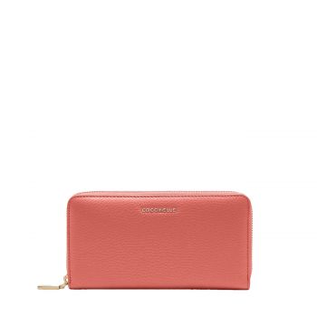 Metallic soft large zip around wallet pink clay