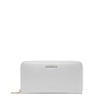 Metallic soft large zip around wallet snow