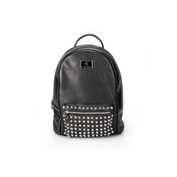 Rucsac dama piele -  3 mare cu tinte - negru - 29 x 16 x 35 cm