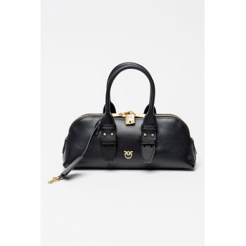 Geanta crossbody de piele cu accesoriu-lacat cu logo Geanta crossbody de piele cu accesoriu-lacat cu logo