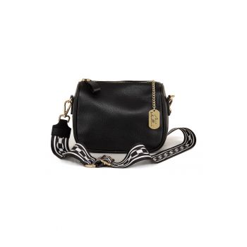 Geanta crossbody de piele cu bareta din material textil