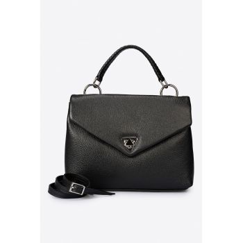 Geanta crossbody de piele cu clapa si bareta detasabila